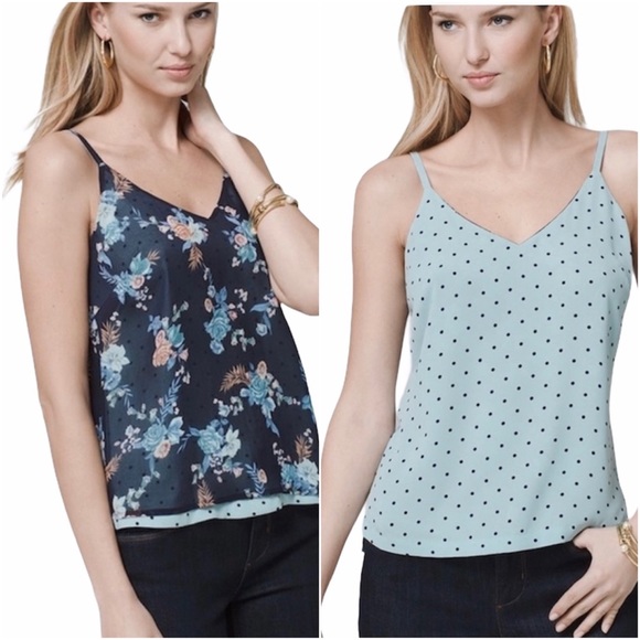 White House Black Market Tops - WHBM Reversible Cami Blouse Top Size M Blue